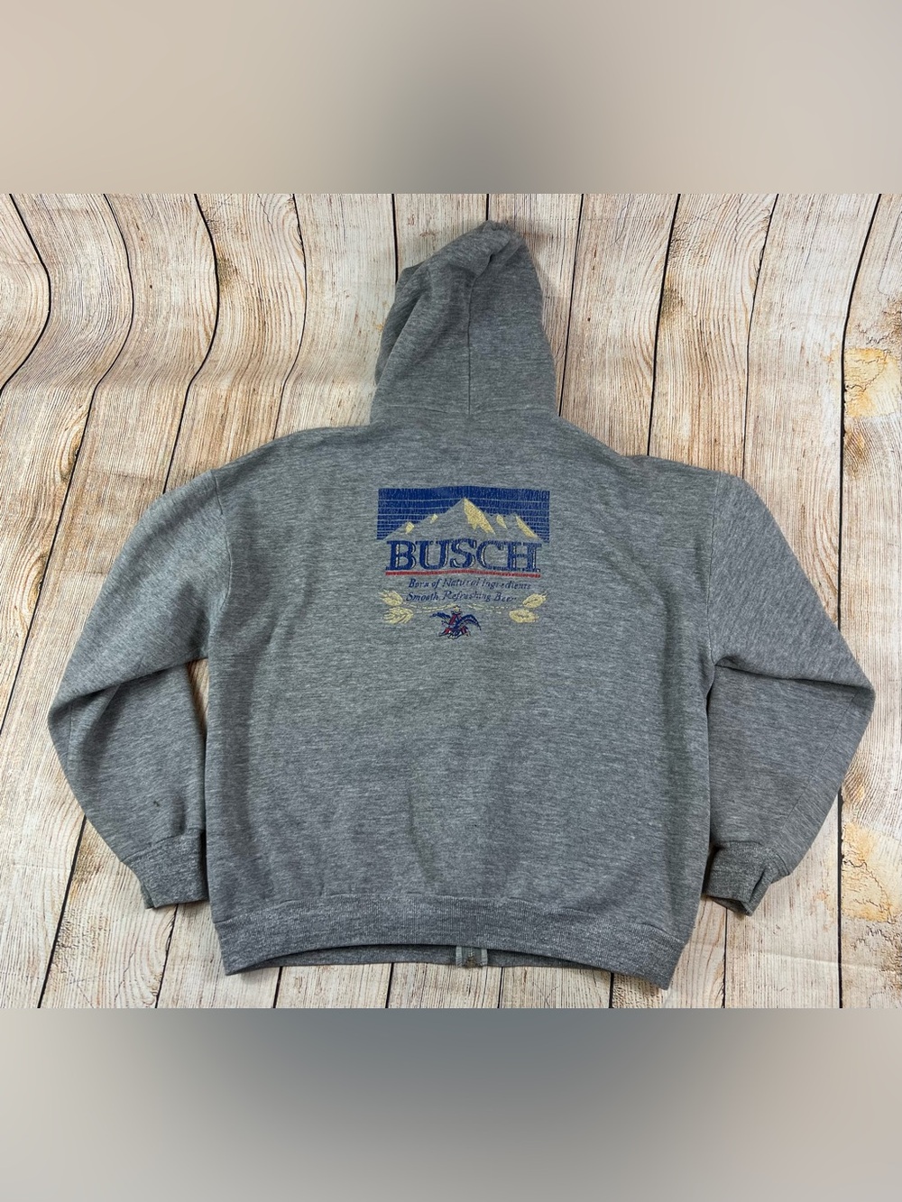 Vintage Busch Beer Anheuser Zip Up Hoodie Jacket Grey Size L/XL